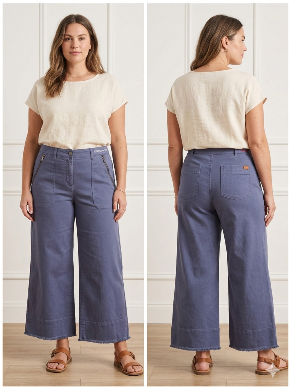 Cropped Chic Coastal Grandma Wide Leg Cotton Pants Raw Hem Minimalist XL 16
